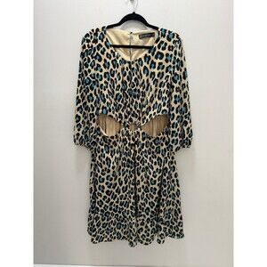 New York And Company NYCO Beige Turquiose Animal Print Dress Size‎ Xl